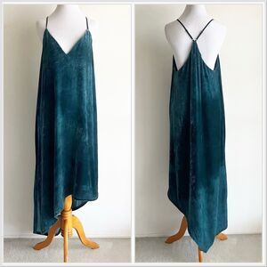 BCBGMaxAzria Teal Velvet Asymmetrical Slip Dress